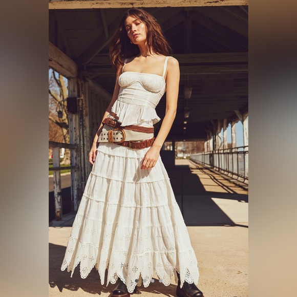 Free People Dresses & Skirts - Free People Prairie White Tiered Cotton Eyelet Skirt Size Small